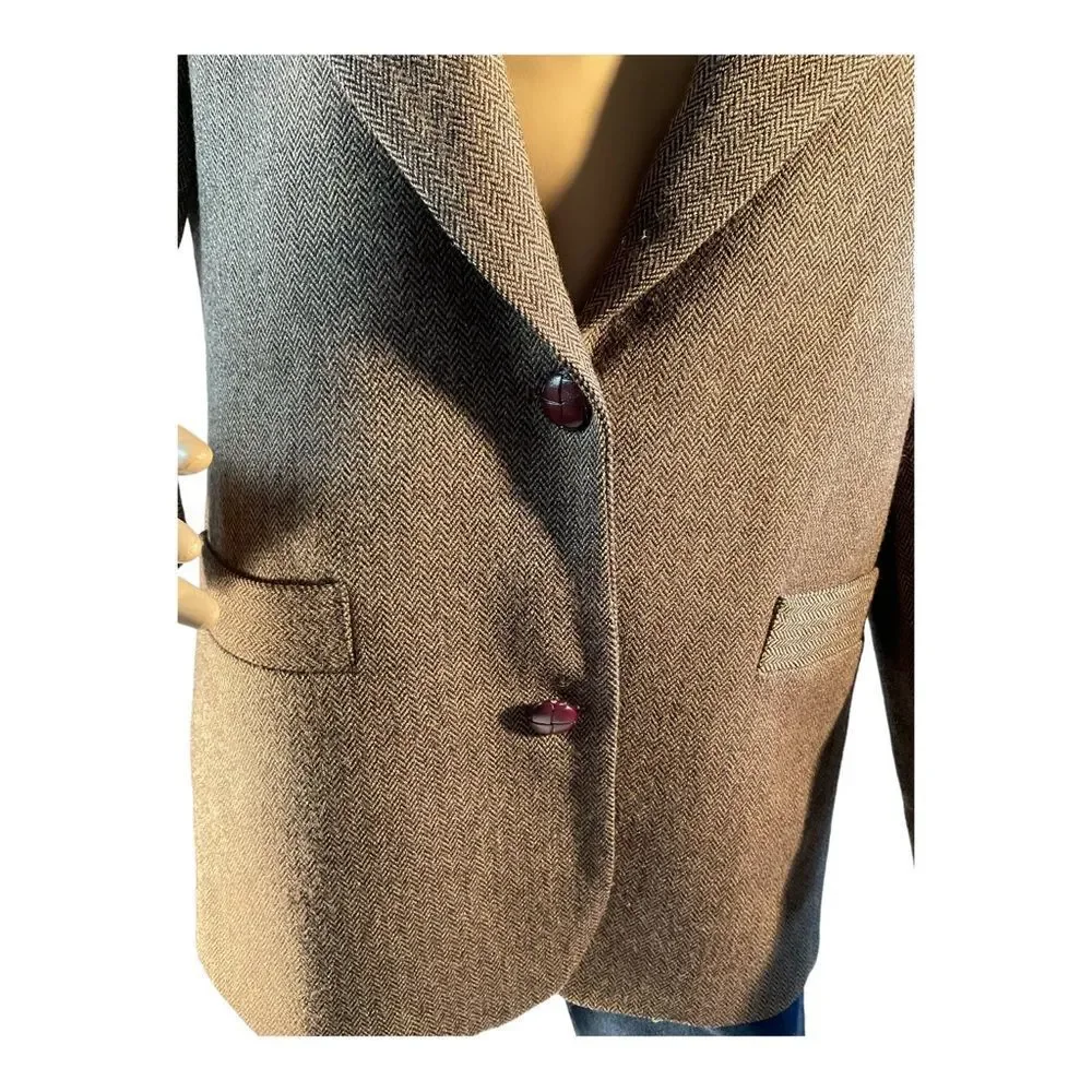 George “A” Women’s Vintage Brown  Wool Tweed Patchwork Oversized Jacket Size M